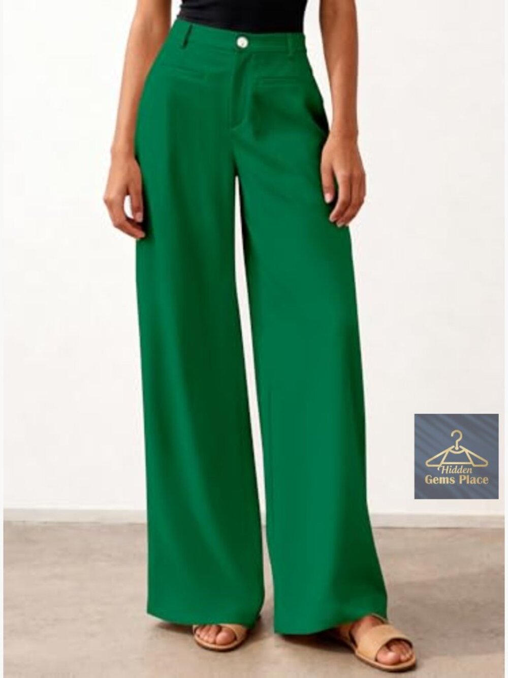 High Waisted Wide Leg Trousers Dressy Pants Pockets Business Casual Work Slacks - Picture 2 of 7